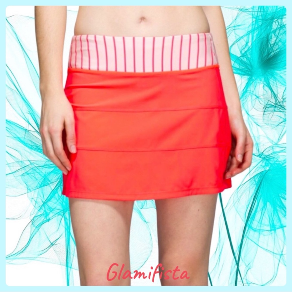 Lululemon Pace Rival Skirt II Electric Coral / Quiet Stripe Butter Pink Sz.6 Reg - Picture 2 of 10